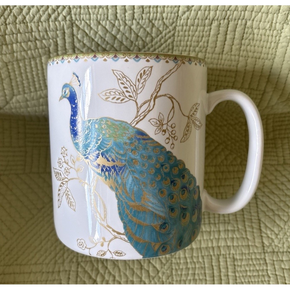 Peacock Garden Jumbo Coffee Mug 222 Fifth Fine Porcelain Oversized Cup 24 oz